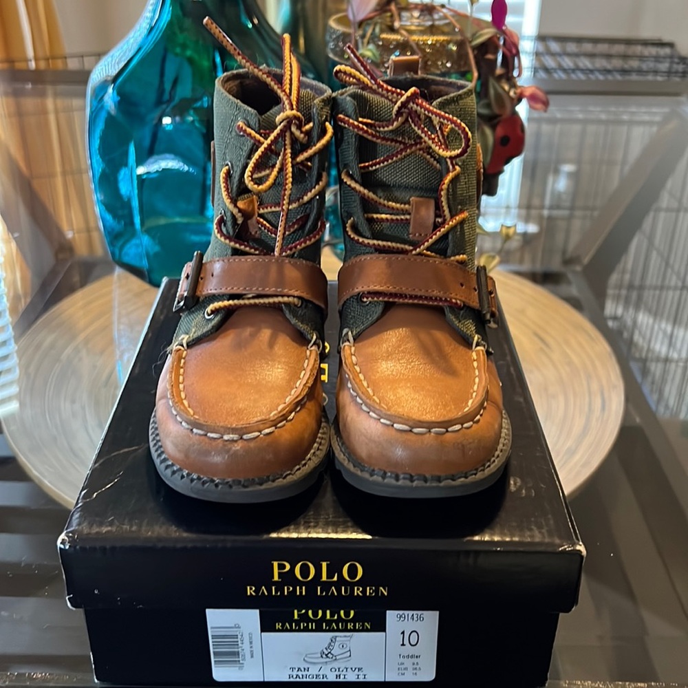 Boys size 10 brown and olive in color Ralph Lauren boots